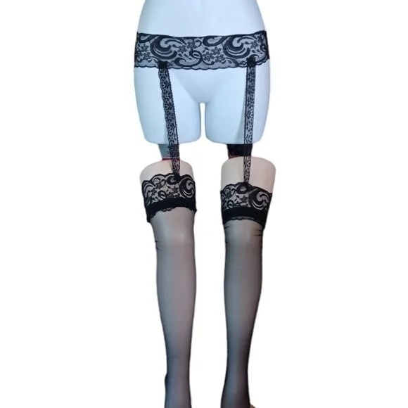 Floral Suspender Garter Pantyhose One Size Black Mesh Sexy Lingerie New Cosplay - Picture 2 of 7
